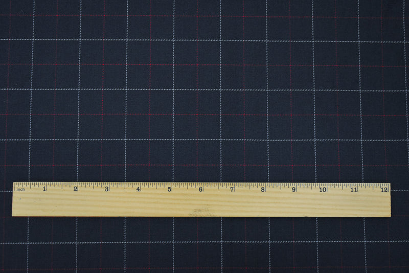 Black-Red-Gray Wool Polyester Check Twill Suiting Woven Fabric