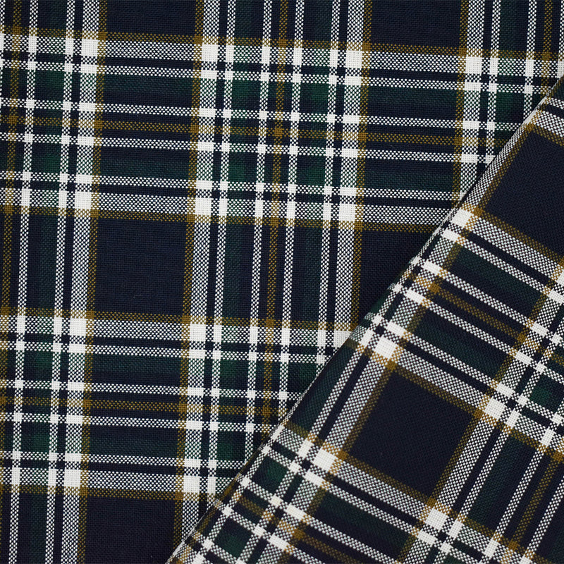 Deep Navy-Green-Multi Wool Polyester Plaid Shirting Woven Fabric