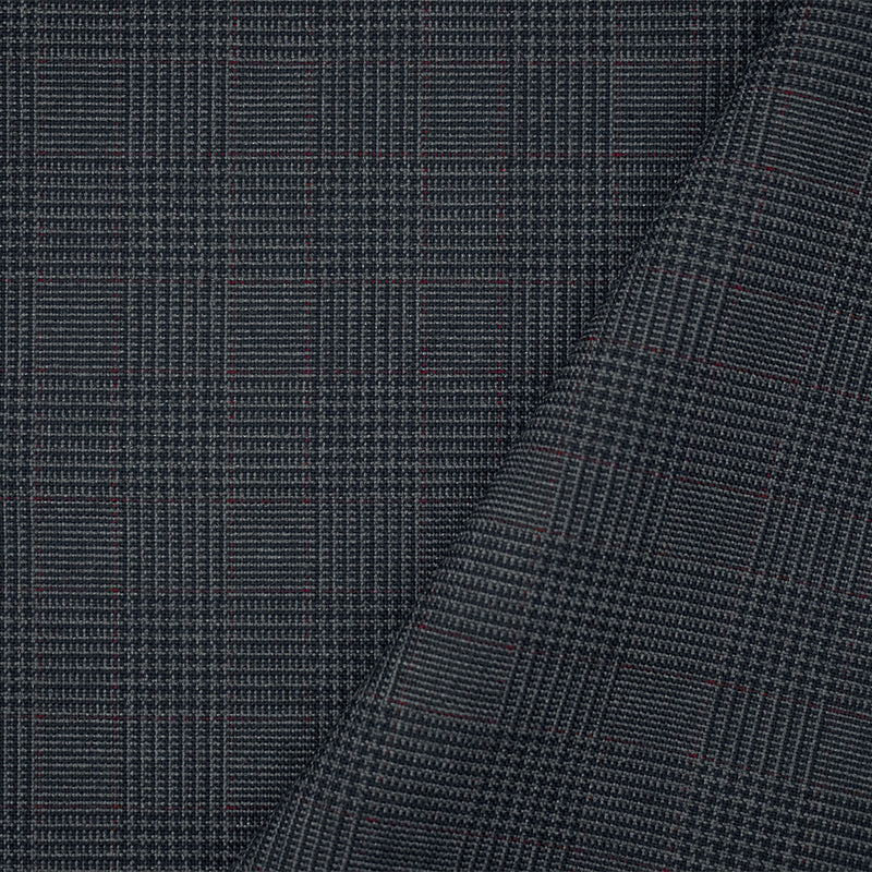 Black-Gray-Maroon Red Poly Wool Glen Plaid Shirting Fabric