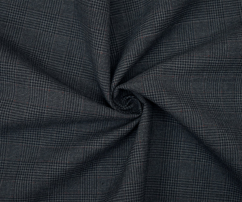 Black-Gray-Maroon Red Poly Wool Glen Plaid Shirting Fabric