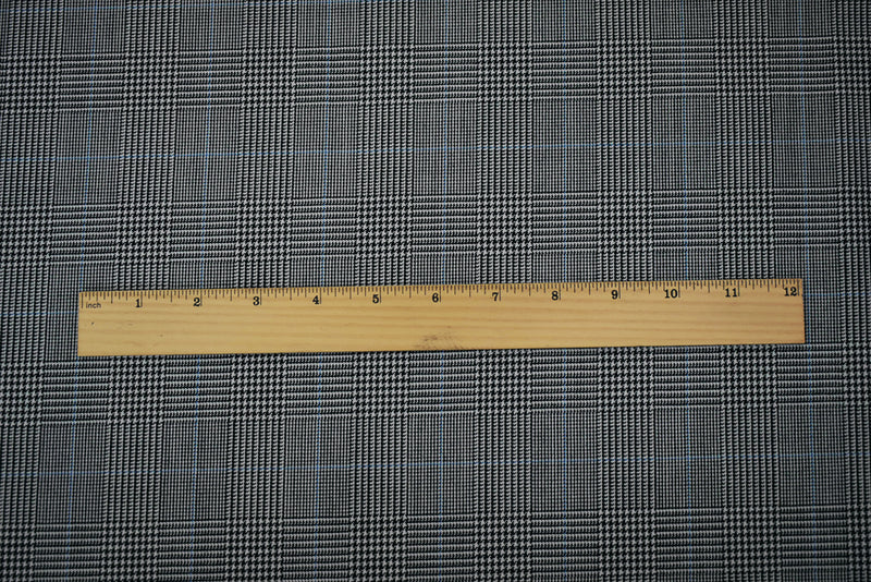Black-Light Gray-Blue Poly Wool Blend Glen Plaid Check Suiting Woven Fabric