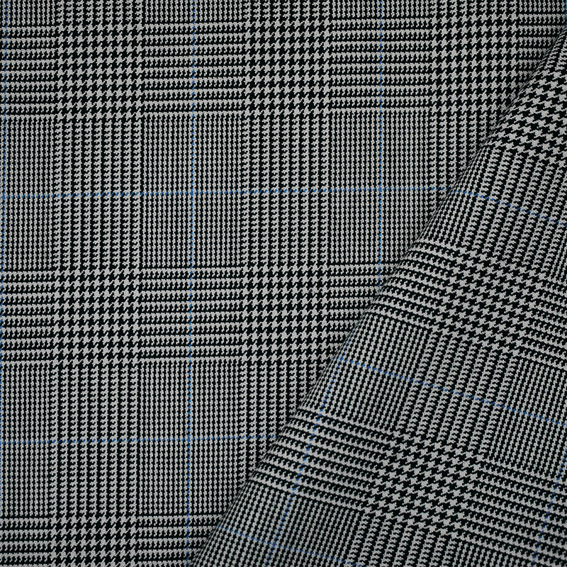 Black-Light Gray-Blue Poly Wool Blend Glen Plaid Check Suiting Woven Fabric