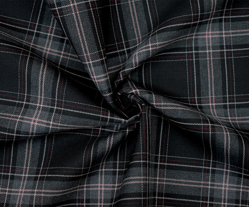 Black-Pink-Multi Poly-Wool Plaid Twill Woven Suiting Fabric