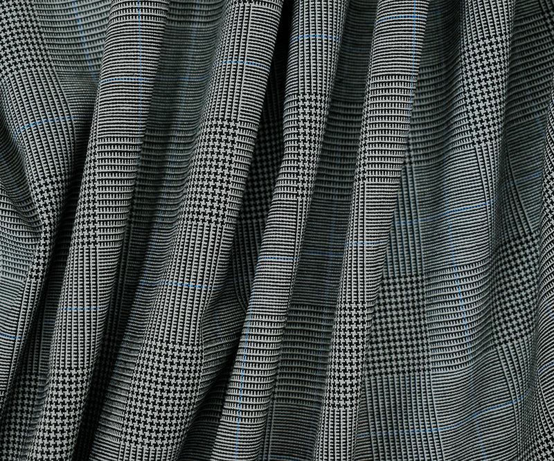 Black-Light Blue-Gray Poly-Wool Glen Plaid Shirting Woven Fabric