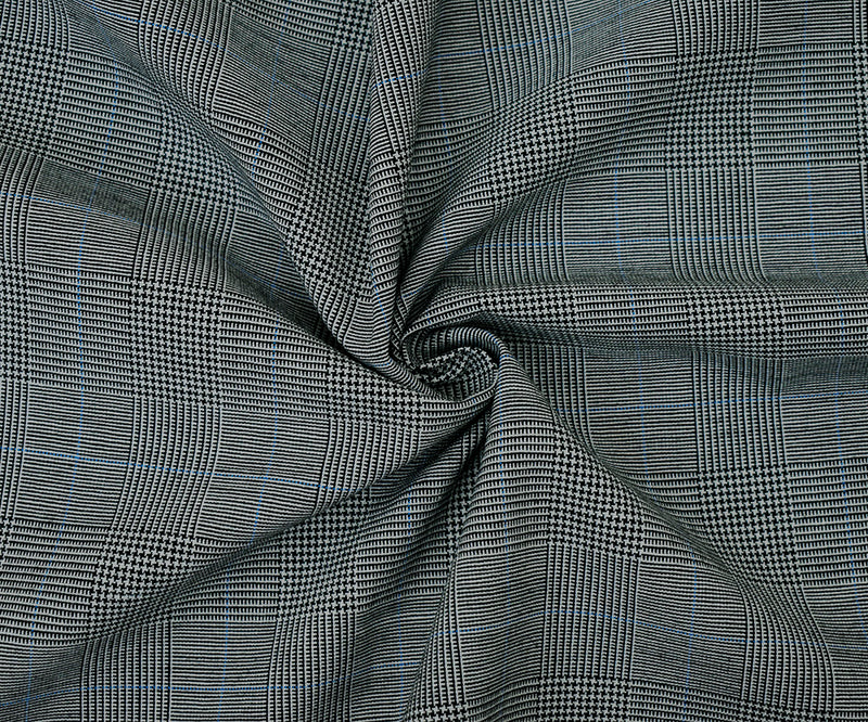 Black-Light Blue-Gray Poly-Wool Glen Plaid Shirting Woven Fabric