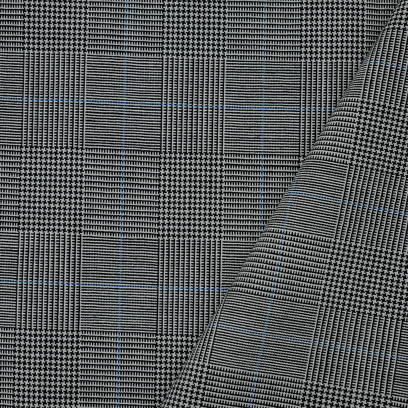 Black-Light Blue-Gray Poly-Wool Glen Plaid Shirting Woven Fabric