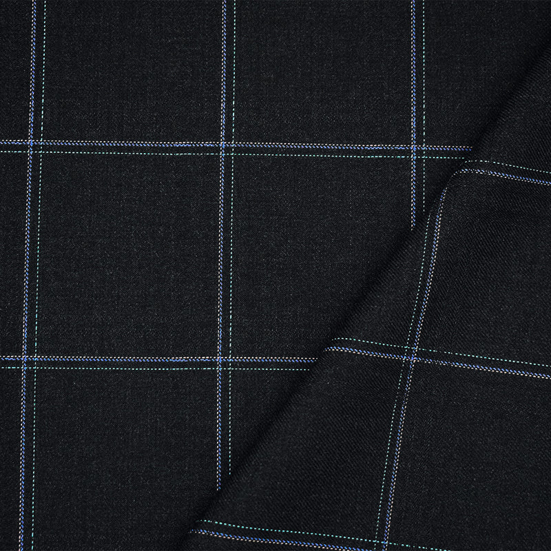 Black-Pink-Blue Polyester Wool Grid Plaid Twill Woven Shirting Fabric