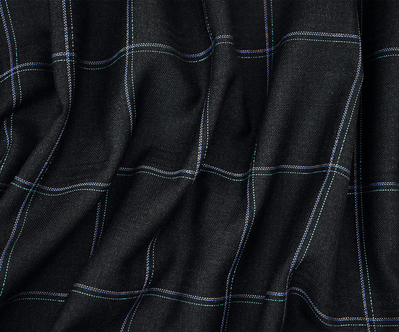 Black-Pink-Blue Polyester Wool Grid Plaid Twill Woven Shirting Fabric