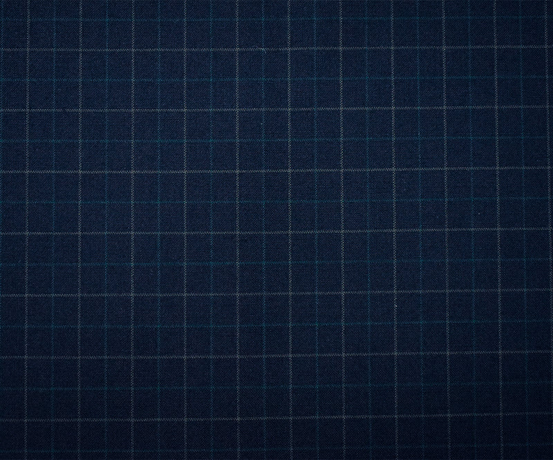 Deep Navy-Green-Gray Polyester Wool Check Woven Shirting Fabric