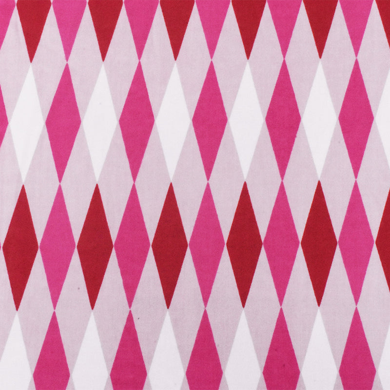 Pink-Red-Multi Diamond Printed Stretch Cotton Twill Sateen Woven Fabric