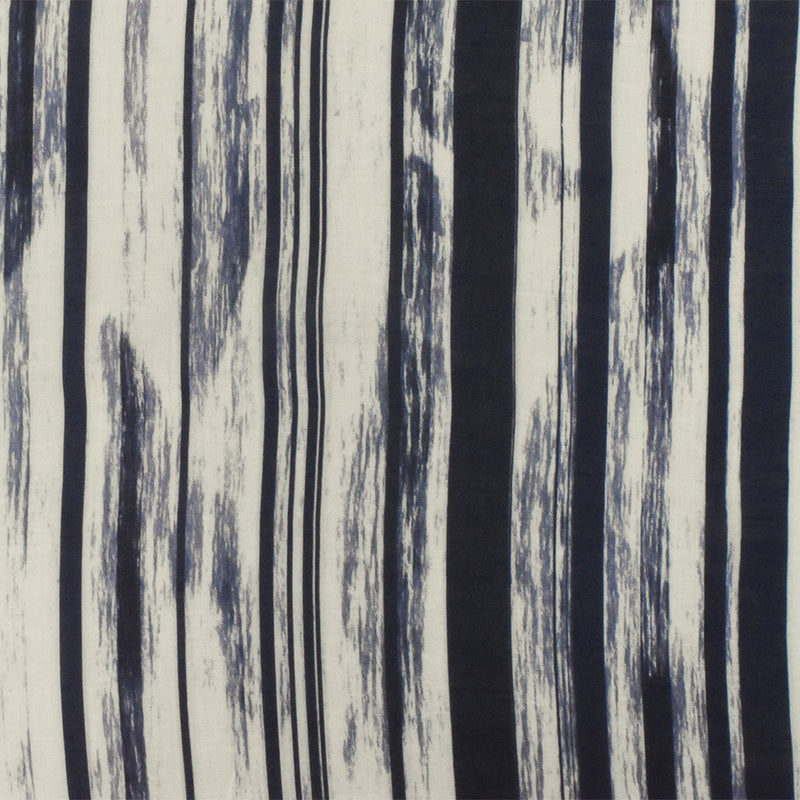 Navy-White Famous Maker Rayon Painterly Stripe Printed Lawn Fabric