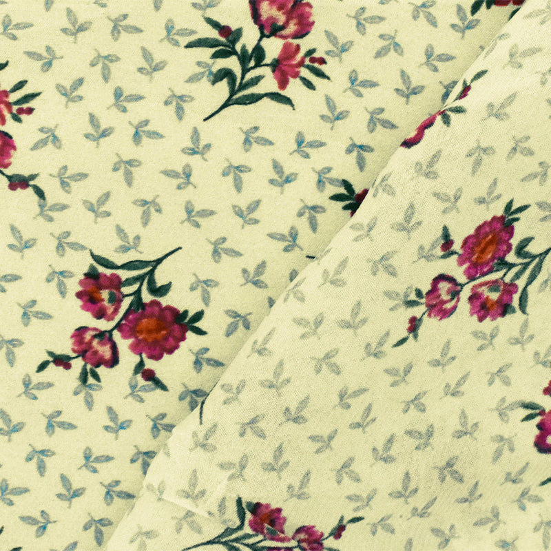 Ivory-Pink-Green Famous Designer Viscose Floral Printed Chiffon Fabric