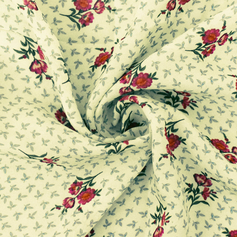Ivory-Pink-Green Famous Designer Viscose Floral Printed Chiffon Fabric