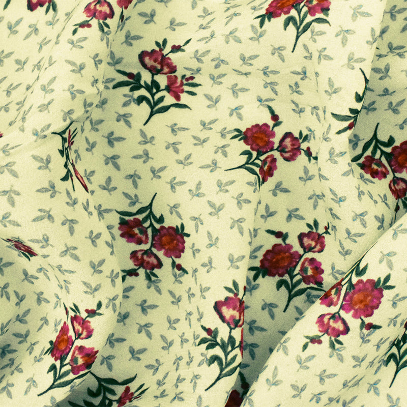 Ivory-Pink-Green Famous Designer Viscose Floral Printed Chiffon Fabric