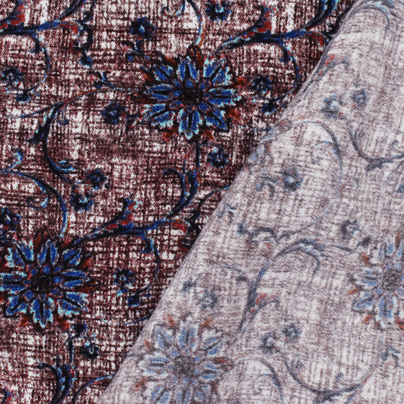 Red-Blue-Multi Famous Designer Viscose Floral Printed Crepe Faille Fabric