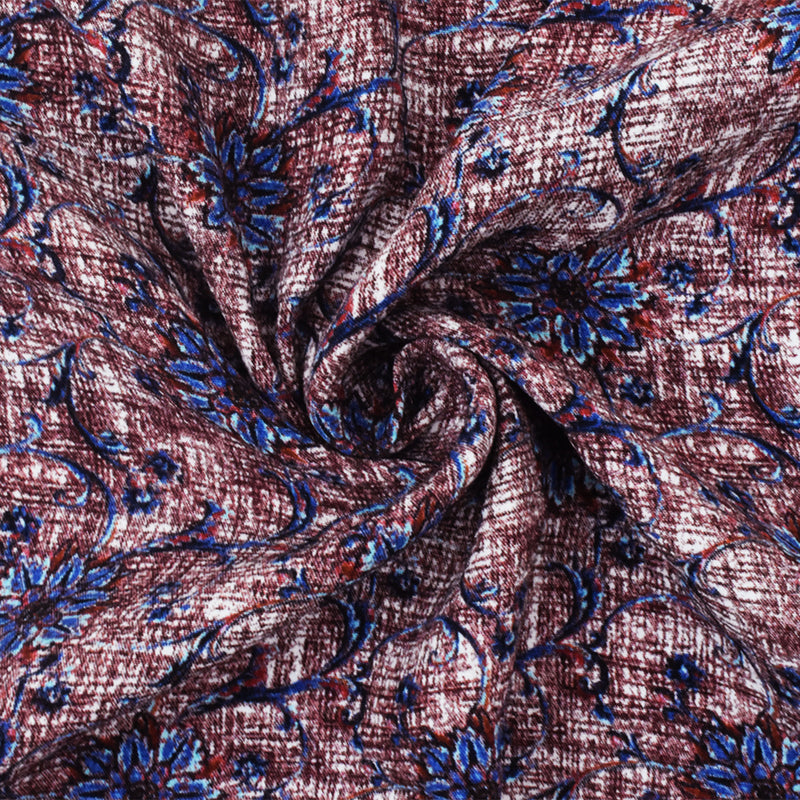 Red-Blue-Multi Famous Designer Viscose Floral Printed Crepe Faille Fabric