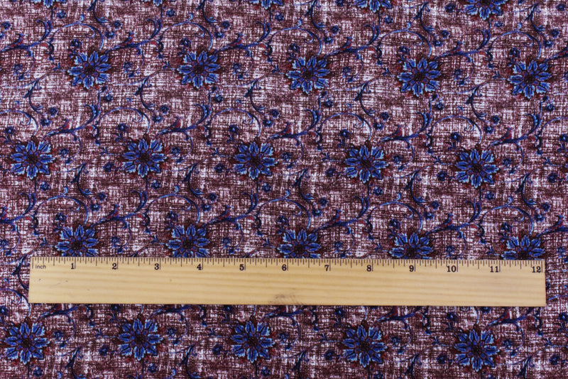 Red-Blue-Multi Famous Designer Viscose Floral Printed Crepe Faille Fabric