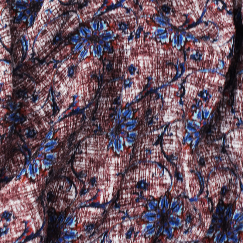 Red-Blue-Multi Famous Designer Viscose Floral Printed Crepe Faille Fabric