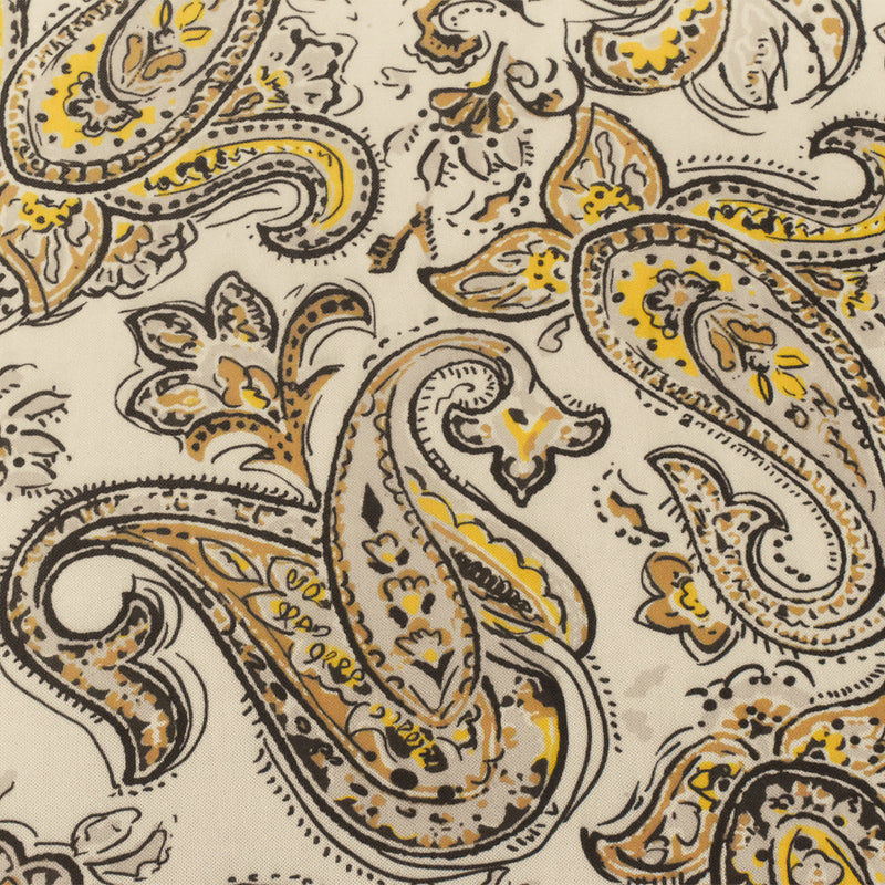 Yellow-Black-Beige Famous Designer Poly Stretch Paisley Printed Mesh Fabric