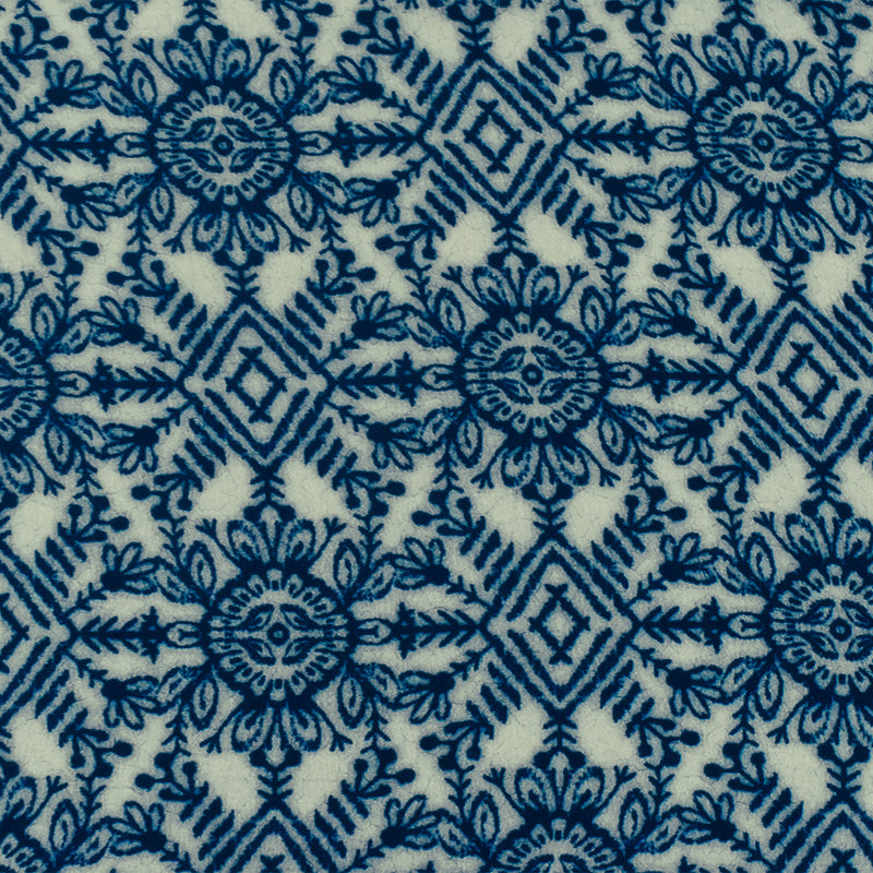Blue-Gray Famous Designer Viscose Stamped Batik Printed Crepe Faille Fabric