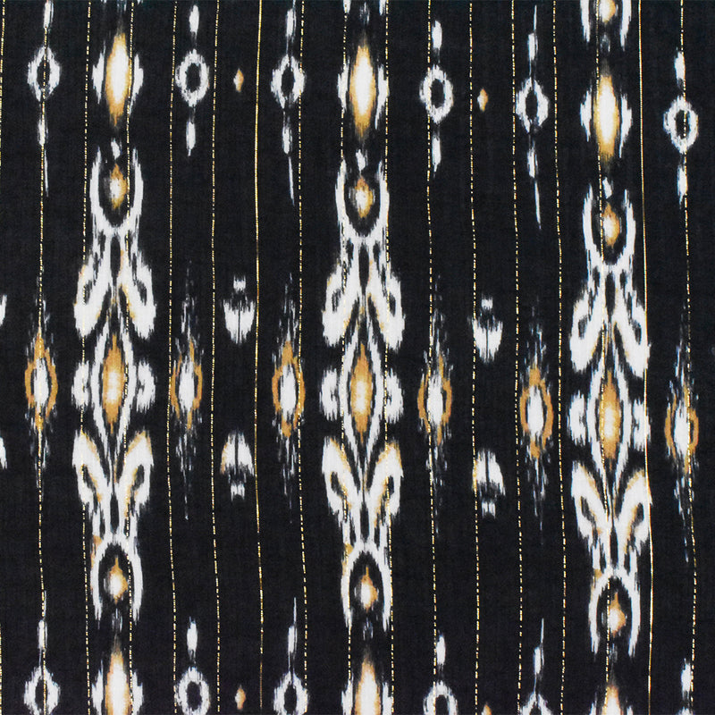 Black-Gold-Multi Famous Designer Viscose Silk Metallic Ikat Chiffon Fabric