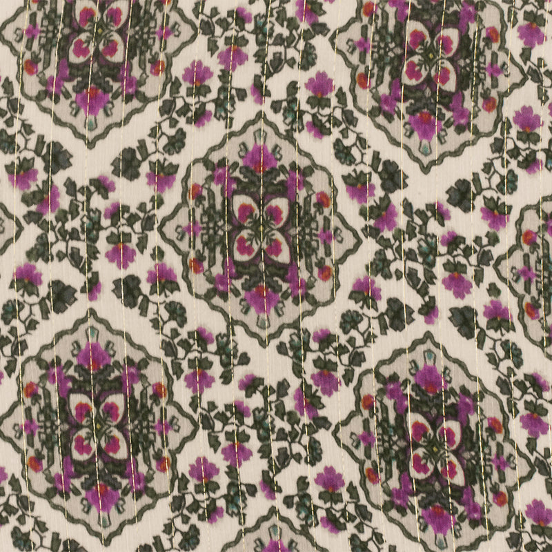 Purple-Multi Famous Designer Viscose Silk Printed Crinkled Chiffon Fabric