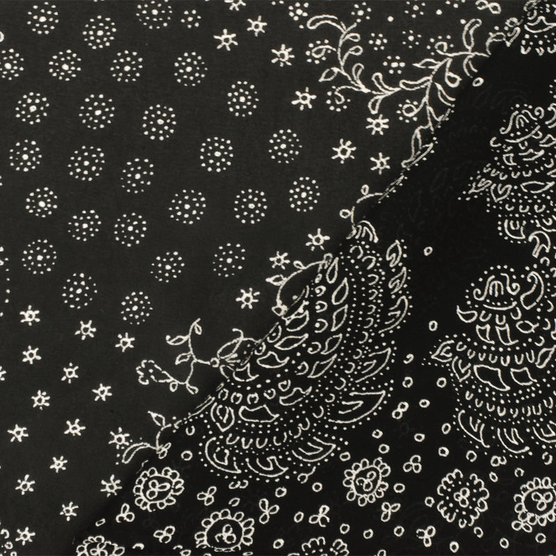 4 YD PC-Black-Ivory Famous Designer Rayon Fancy Paisley Printed Chiffon Fabric