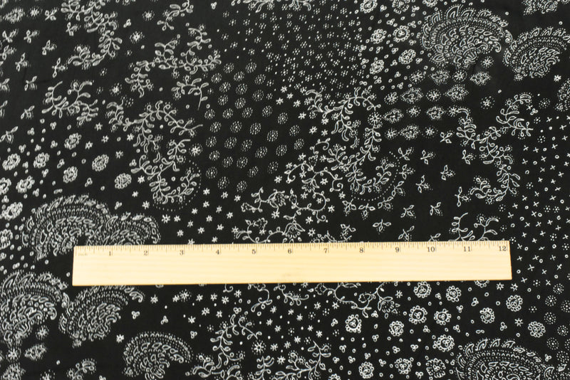 4 YD PC-Black-Ivory Famous Designer Rayon Fancy Paisley Printed Chiffon Fabric