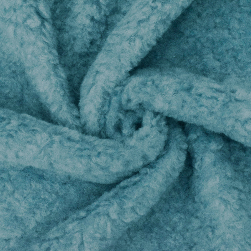 Teal Blue Famous Designer Acrylic Blend Cozy Sherpa Fleece Knit Fabric