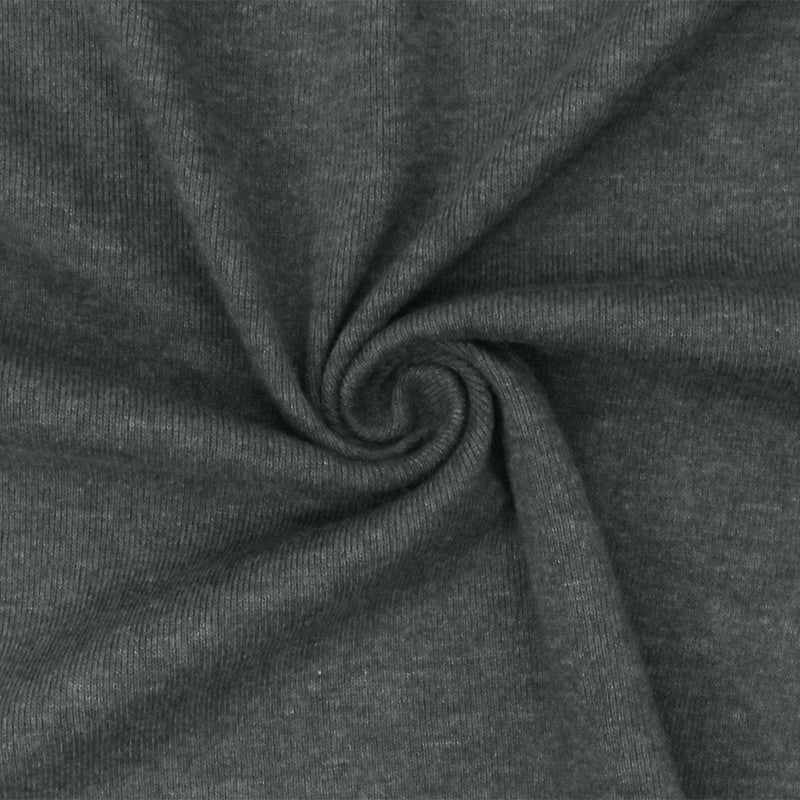 Heather Dark Gray Organic Cotton Poly Stretch Spandex Rib Knit Fabric