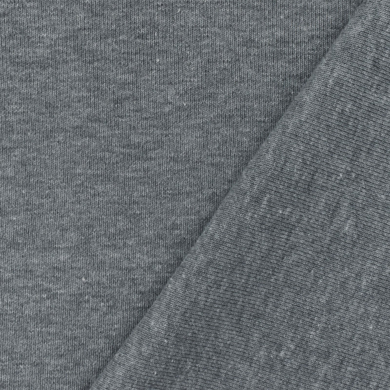 Heather Medium Gray Organic Cotton Poly Stretch Spandex 1x1 Rib Knit Fabric