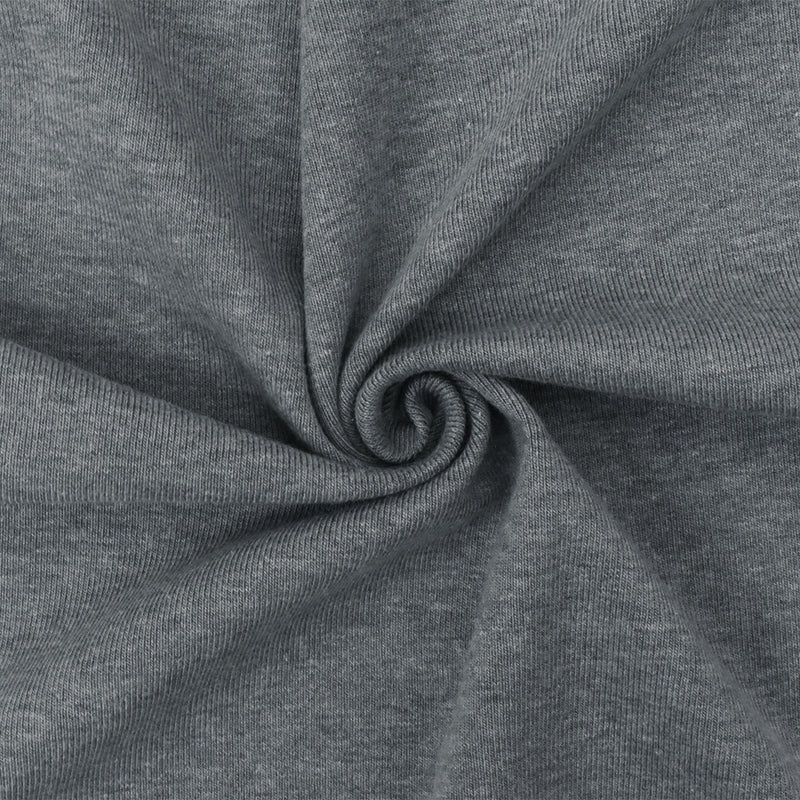 Heather Medium Gray Organic Cotton Poly Stretch Spandex 1x1 Rib Knit Fabric