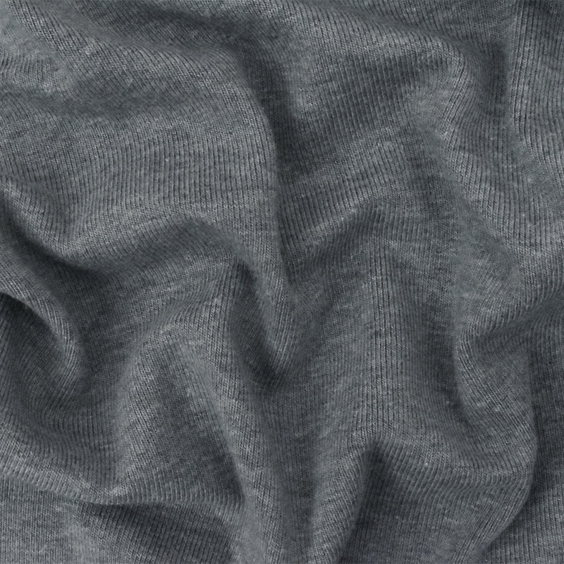 Heather Medium Gray Organic Cotton Poly Stretch Spandex 1x1 Rib Knit Fabric