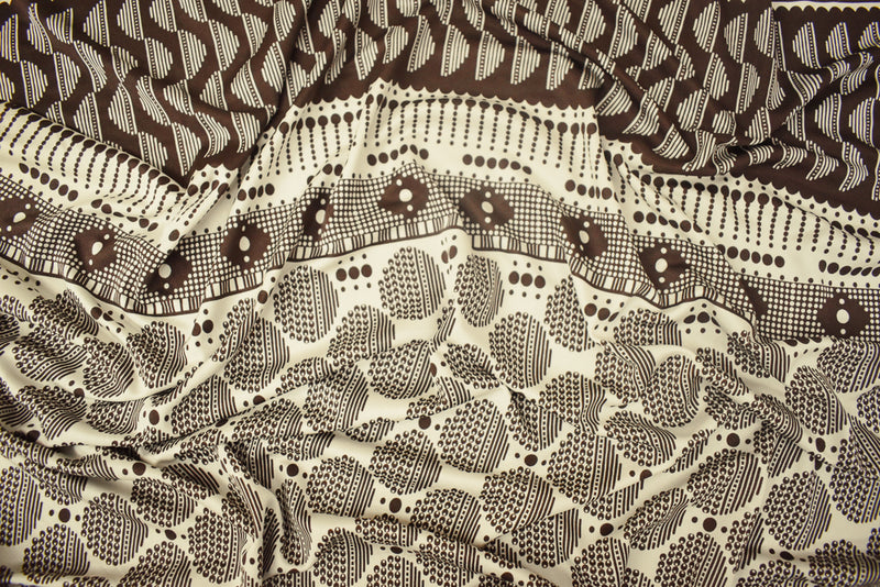 Brown-Ivory Dot Striped Pattern Printed Stretch Silk Jersey Knit Fabric