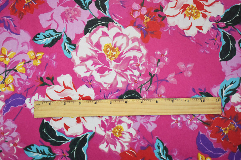 Pink-Orange-Multi Floral Printed Pebble Chiffon Woven Fabric