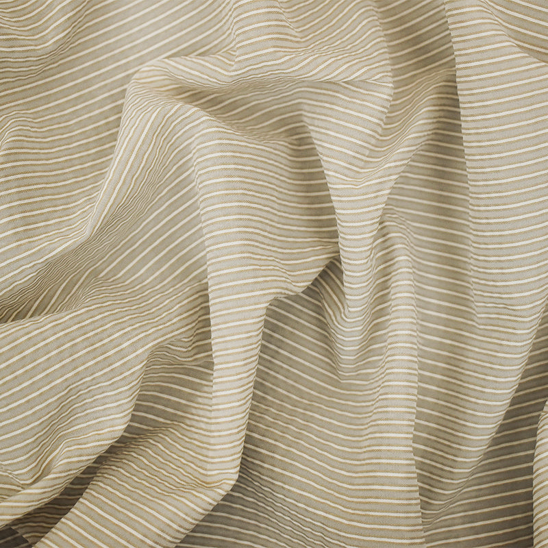 Taupe Beige-White Striped Semi-Sheer Poly Rayon Woven Fabric