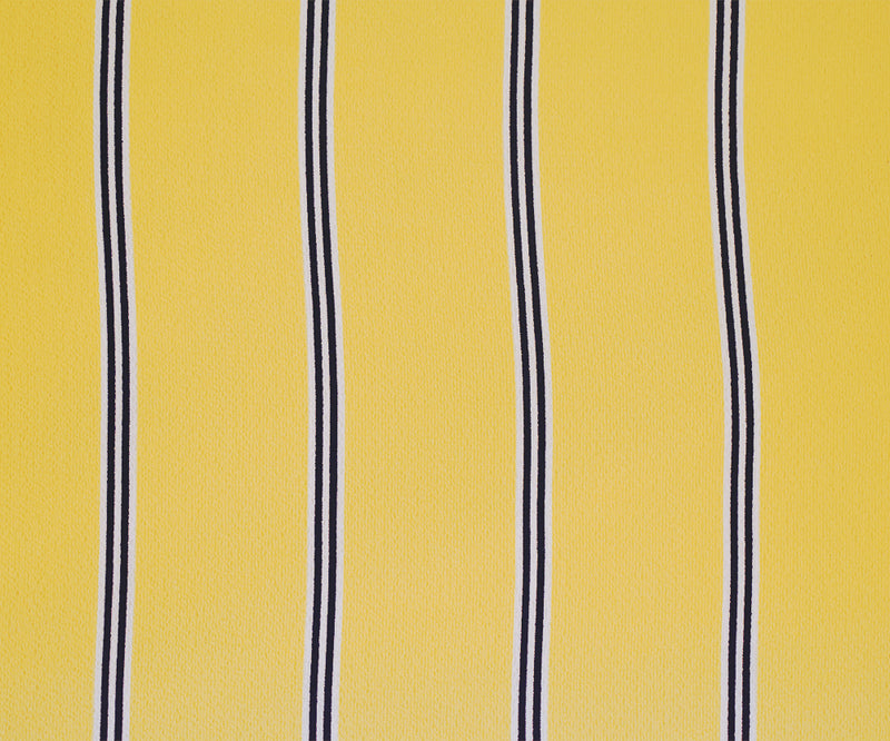 Yellow-Navy-White Stripe Printed Poly Crepe Georgette Woven Fabric