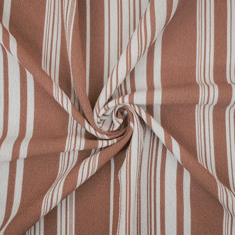 Brown-White Stripe Printed Poly Crepe Georgette Woven Fabric
