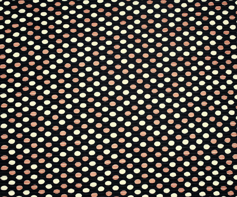 Black-Copper-White Dot Printed Stretch Pressed Pleated Satin Knit Fabric