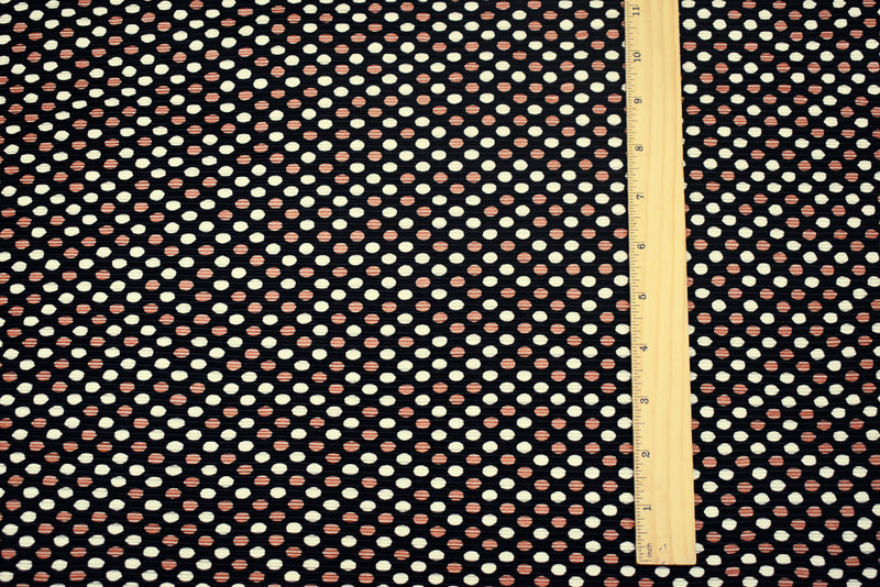 Black-Copper-White Dot Printed Stretch Pressed Pleated Satin Knit Fabric