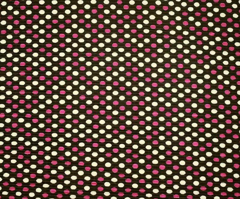 Brown-Pink-White Dot Printed Stretch Poly Pressed Pleated Satin Knit Fabric