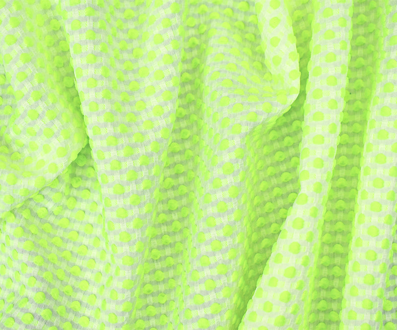 Neon Yellow-White Poly-Lycra Texture Dobby Jacquard Woven Fabric