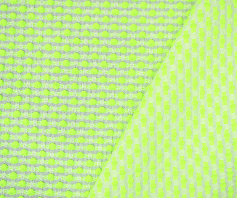 Neon Yellow-White Poly-Lycra Texture Dobby Jacquard Woven Fabric