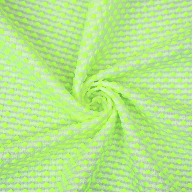 Neon Yellow-White Poly-Lycra Texture Dobby Jacquard Woven Fabric