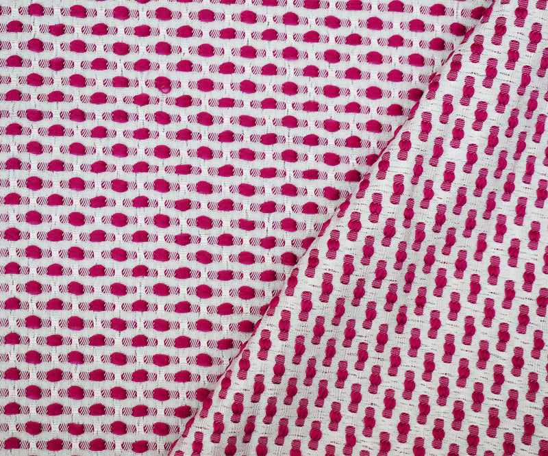 1 3/4 YD PC-Fuchsia Pink-White Poly-Lycra Texture Dobby Jacquard Woven Fabric