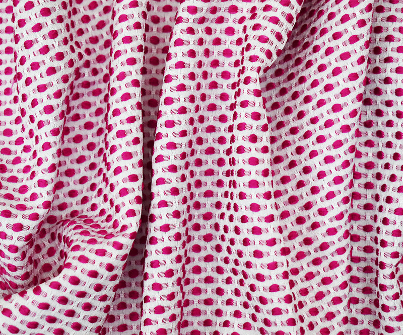 1 3/4 YD PC-Fuchsia Pink-White Poly-Lycra Texture Dobby Jacquard Woven Fabric