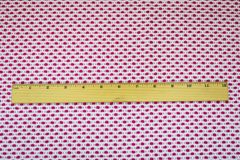 1 3/4 YD PC-Fuchsia Pink-White Poly-Lycra Texture Dobby Jacquard Woven Fabric