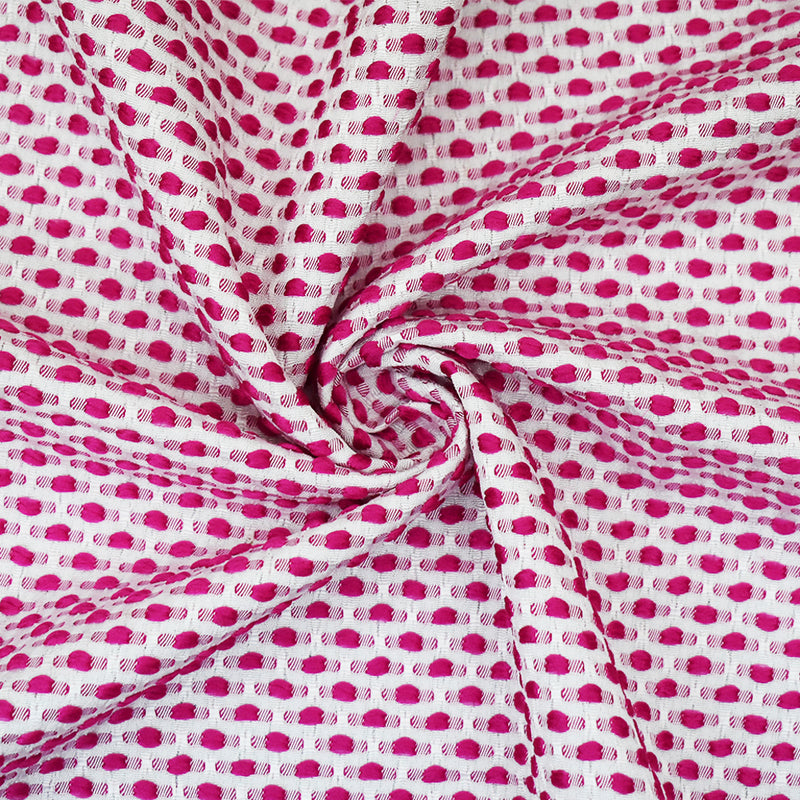 1 3/4 YD PC-Fuchsia Pink-White Poly-Lycra Texture Dobby Jacquard Woven Fabric
