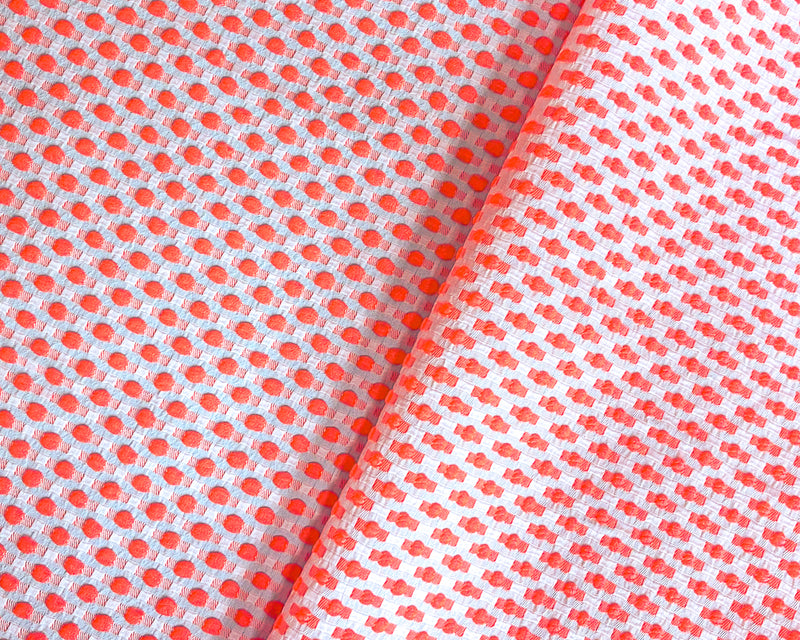 Neon Pink-White Poly-Lycra Texture Dobby Jacquard Woven Fabric