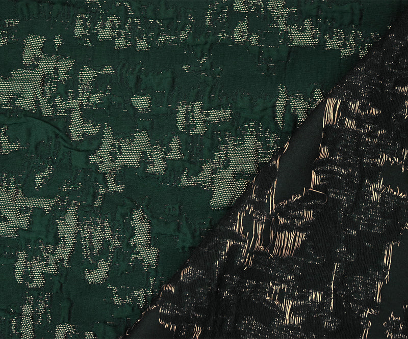 Deep Green-Gold Poly Blend Texture Abstract Matelasse Jacquard Brocade Fabric